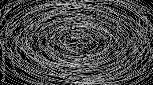 Abstract illustration of various white ellipses on black background