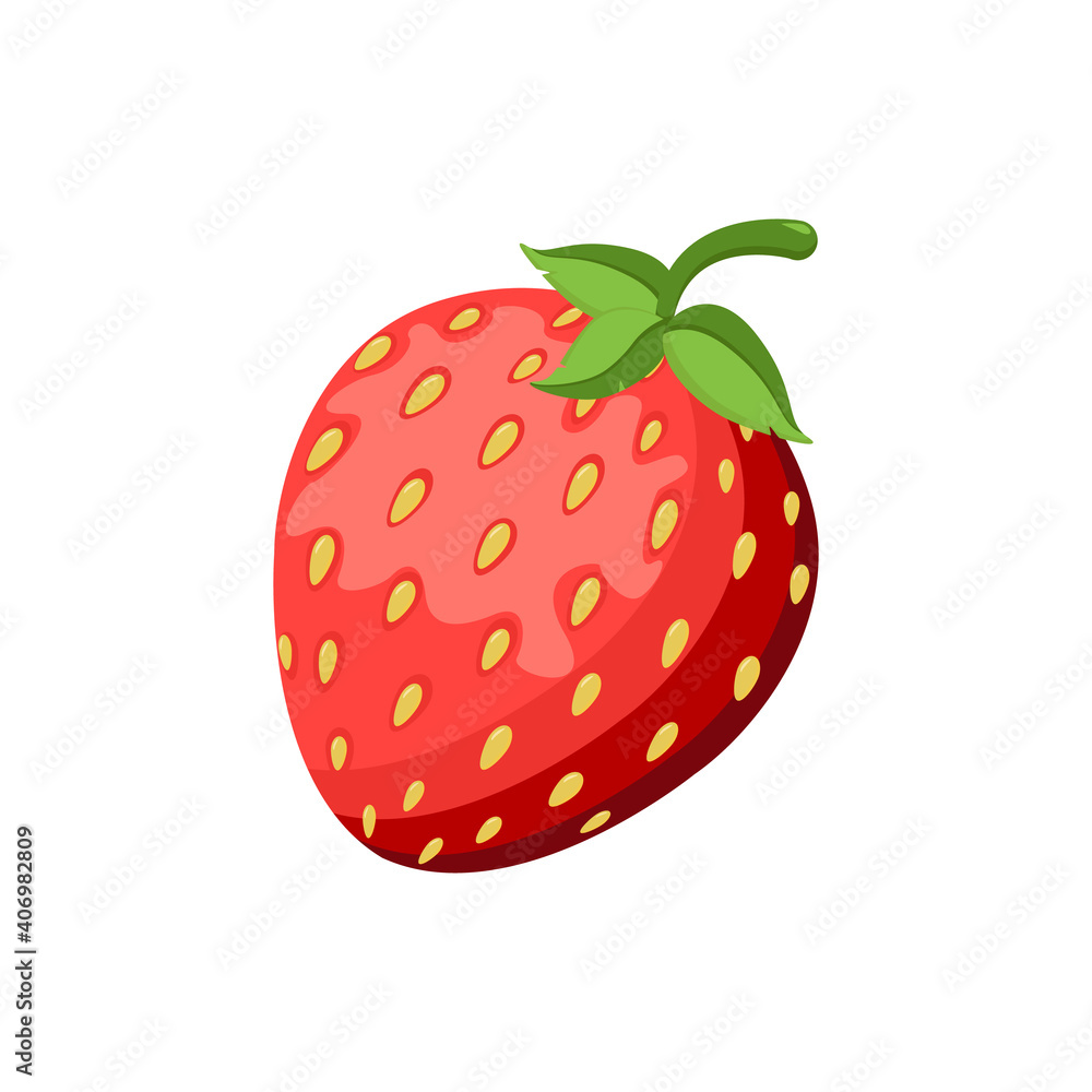 Red, juicy strawberries isolated on a white background. Cartoon style. Vector illustration 3d for decorative poster, logo natural product, farmers market Red, juicy strawberries isolated on a white background. Cartoon style. Vector illustration 3d for decorative poster, logo natural product, farmers market