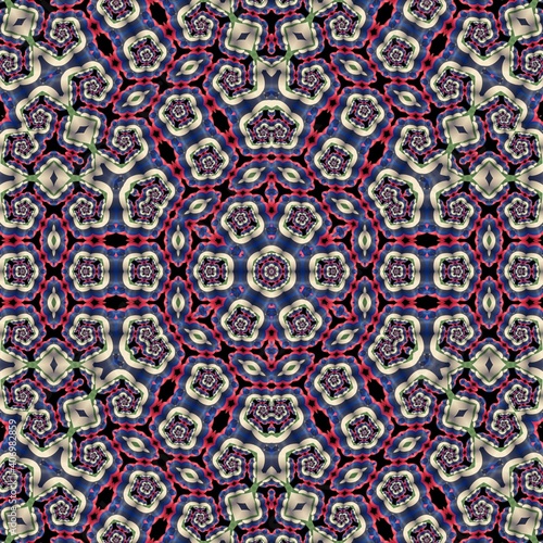 Seamless abstract contemporary pattern shapes design for background, scarf pattern texture for print on cloth, cover photo, website, mandala decoration, retro, vintage, trend, 3d illustration, baroque