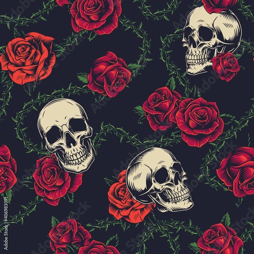 Colorful tattoos vintage seamless pattern