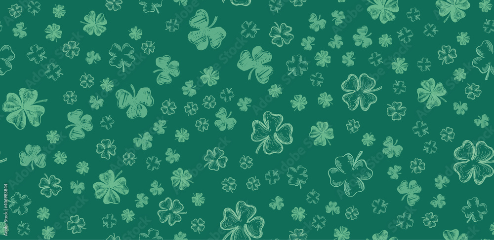 Patrick's day. Clover icons set. Hand drawn illustration. Vector.
