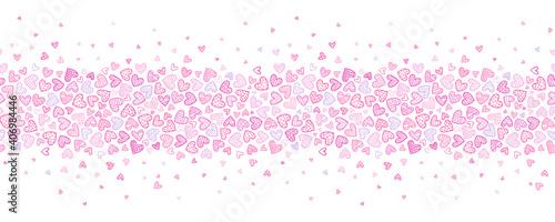 Fun hand drawn horizontal seamless pattern, colorful doodle hearts background, great for banners, wallpapers, textiles - vector design