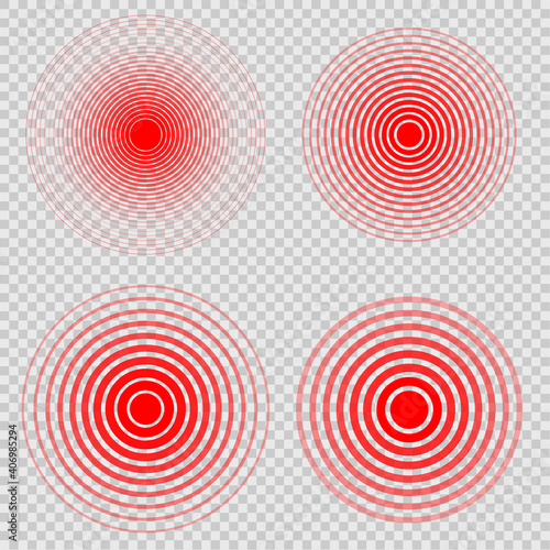Set Design element many streak. Isolated bold vector red ring from thin to thick. Pain circle. Symbol throbbing pain