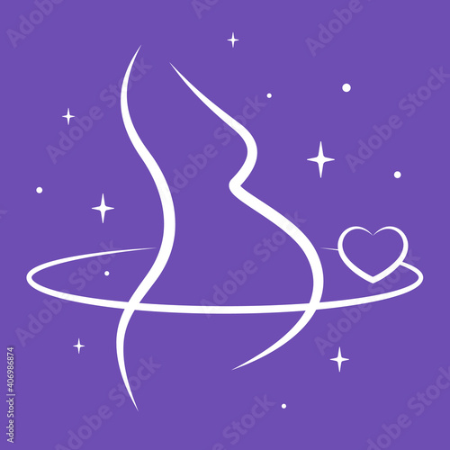 Pregnant woman contour illustration. Line. Space image. The heart as a companion of pregnancy. Doula. Suitable for poster, logo, banner. Vector