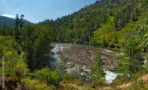 Russia. South Of Western Siberia. mountain Altai. Rocky rapids on the river Kumir near the village of Ust-Kan.