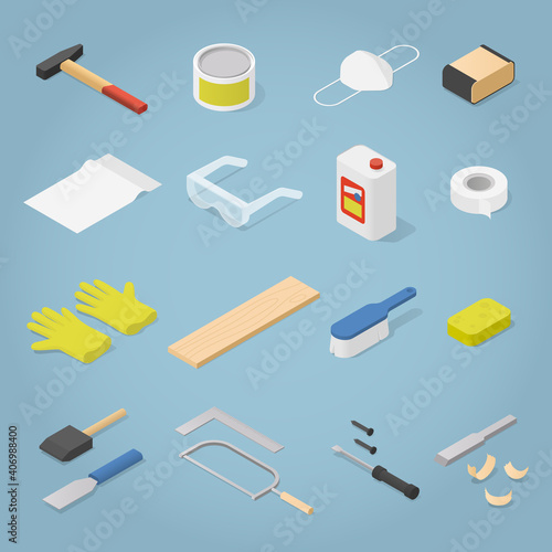 Isometric Woodwork Tools Set
