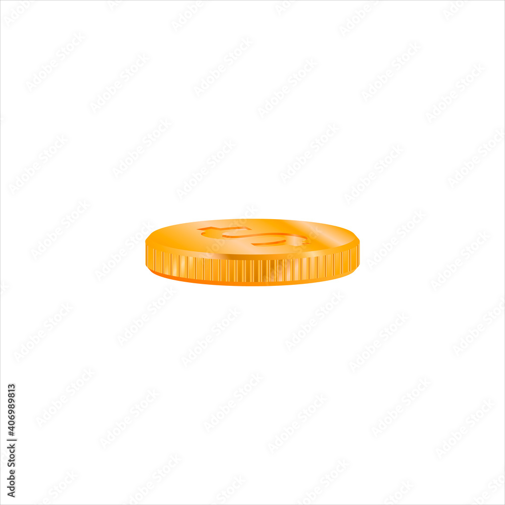 Gold coin with dollar sign. Vector image on white background