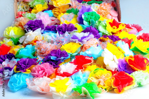 Colorful flower handcraft fabric for donate to give away alms by scattering  The Coin sprinkling.