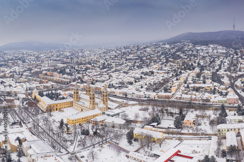 aerial view of Pecs, Hungary at winter photo