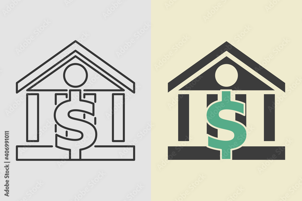 Bank building and US Dollar sign. Concept of banking. Flat style illustration. Isolated on white background. Bank building and US Dollar sign. Concept of banking. Flat style illustration. Isolated on white background.