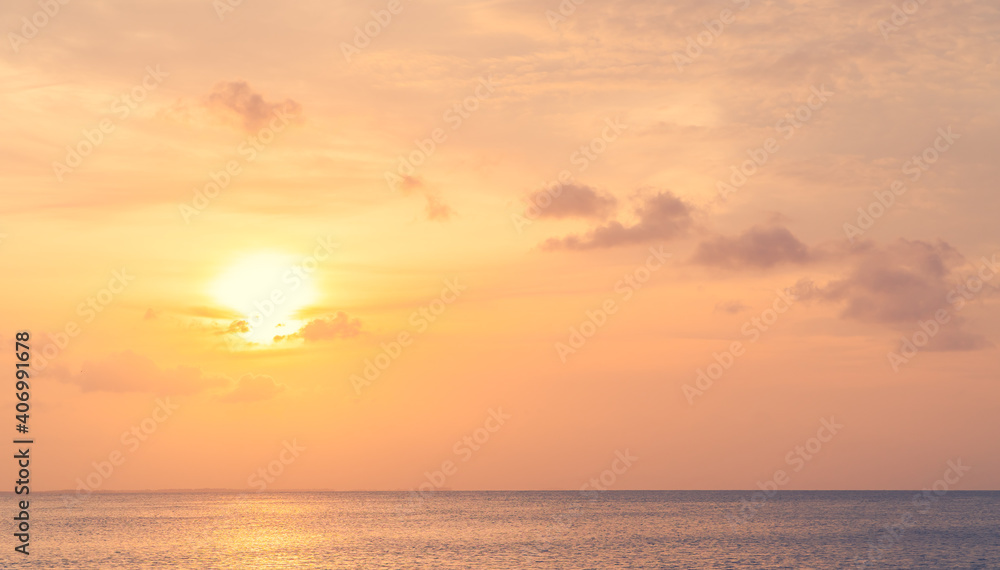 Sunset sky over sea in the evening with colorful orange sunlight and sundown landscapes,Dusk sky. 