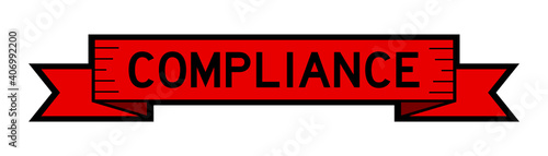 Vintage red color label banner with word compliance on white background