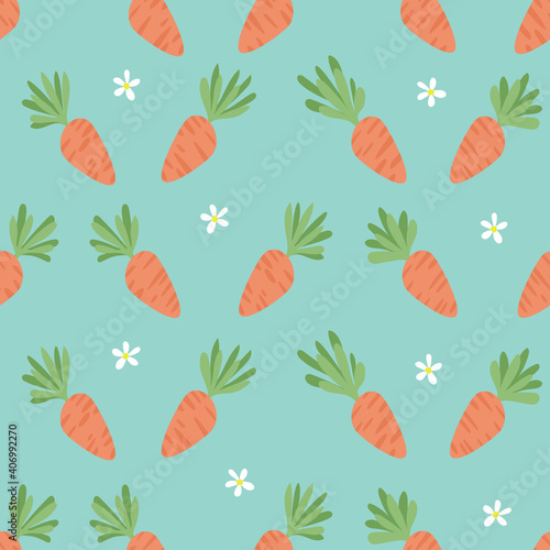 Carrot Seamless Pattern. Happy Easter. Carrots for Easter Bunny. Vector seamless texture with a lot of cartoon carrots