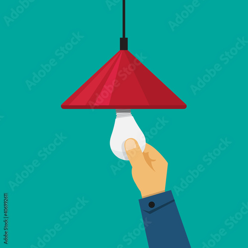 Fixing light,changing light bulb vector illustration.