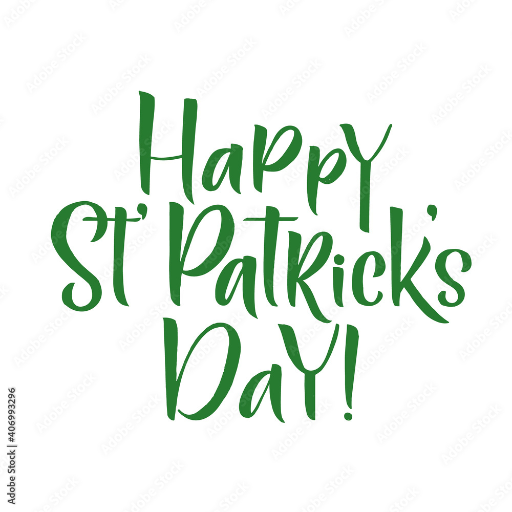 Fototapeta premium Happy Saint Patrick's Day logotype. Hand lettering Irish vector design. Beer festival lettering typography icon. Saint Patricks day greeting card. Vector template for banner, poster, flyer, postcard