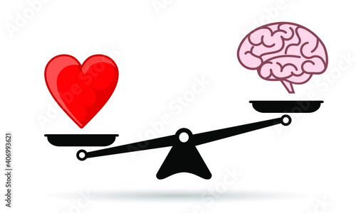 heart and brain on seesaw, vector illustration 