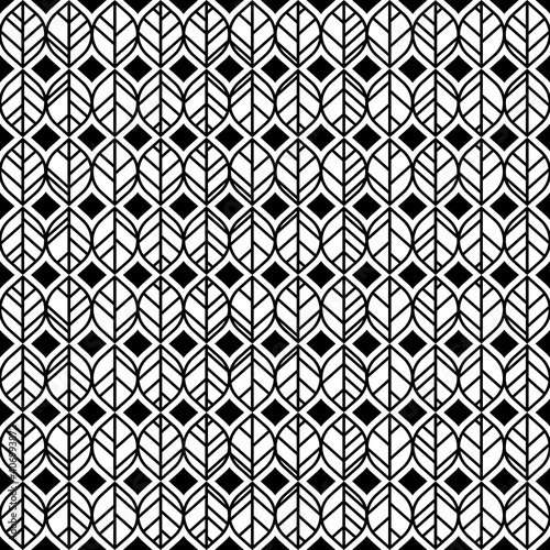 Abstract black and white vector leaf seamless pattern