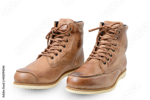 Isolated of brown shoe lifestyle on white background