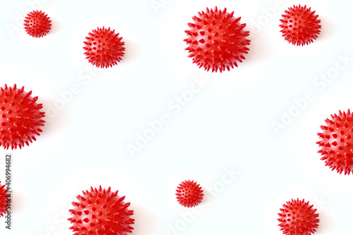 Abstract virus strain model of respiratory syndrome coronavirus and Novel coronavirus covid-19 with place for text background. Virus Pandemic Protection Concept
