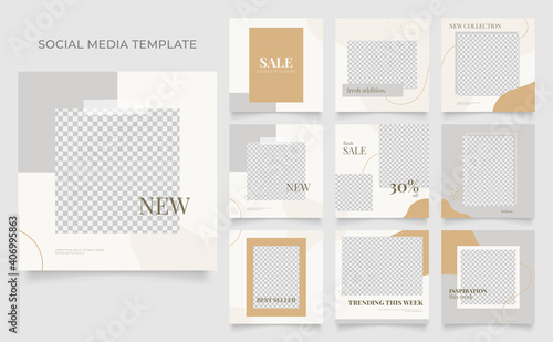 social media template banner blog fashion sale promotion. fully editable instagram and facebook square post frame puzzle organic sale poster. brown grey white vector background