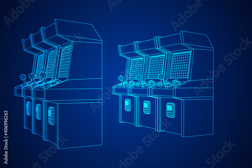 Arcade retro game machine. Wireframe low poly mesh vector illustration.