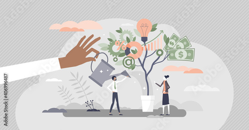 Business plan strategy with profit growth and development tiny person concept