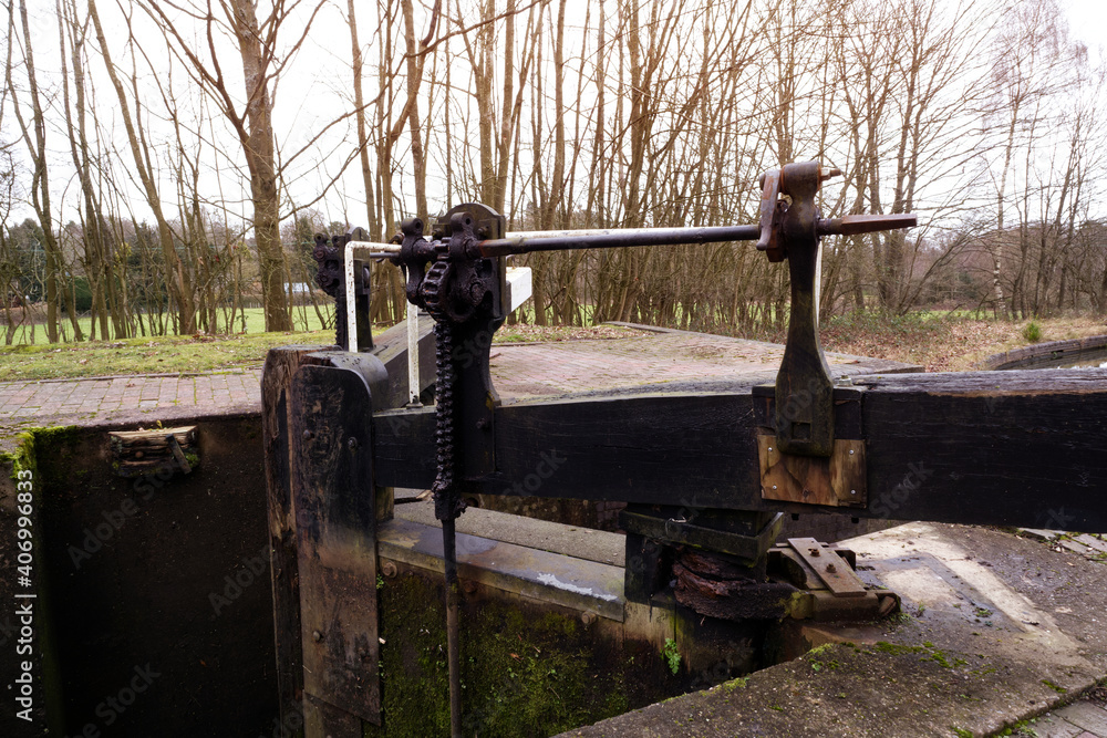 canal lock  and wooden  lock gate.