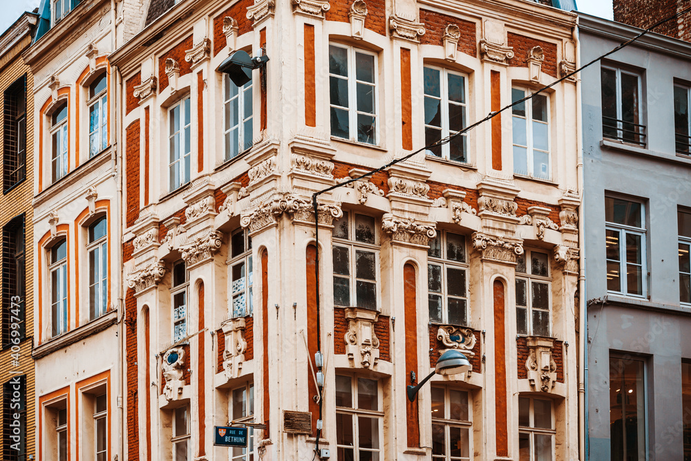 LILLE, FRANCE - October 11, 2019: Antique building view in Lille, France