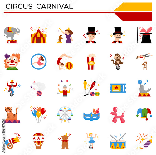 Circus carnival icon set.