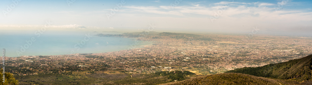 View of the Gulf of Naples from Mount Vesuvius - volcano, Italy
