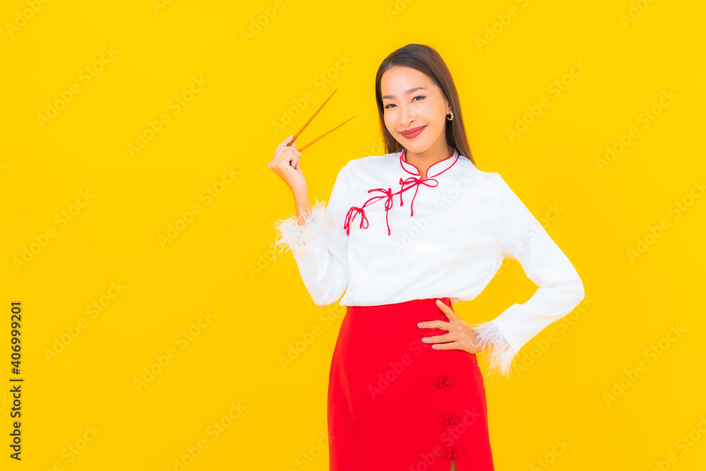 Portrait beautiful young asian woman with chopstick Portrait beautiful young asian woman with chopstick