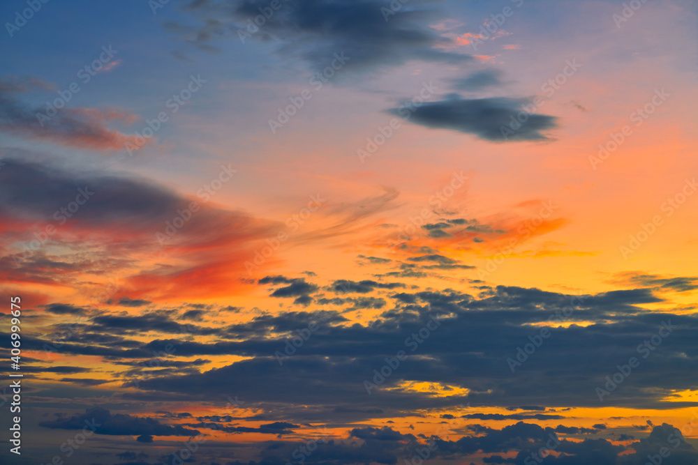 Dramatic sunrise skyine with twilight color of cloud pattern