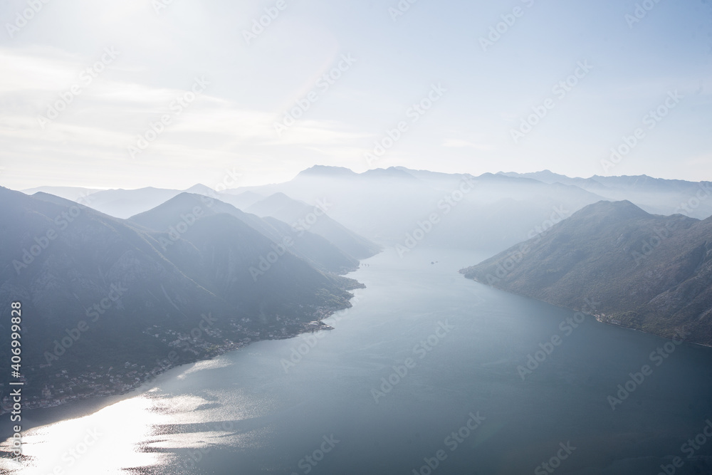 Bay of Kotor. View from above. Aerial view.