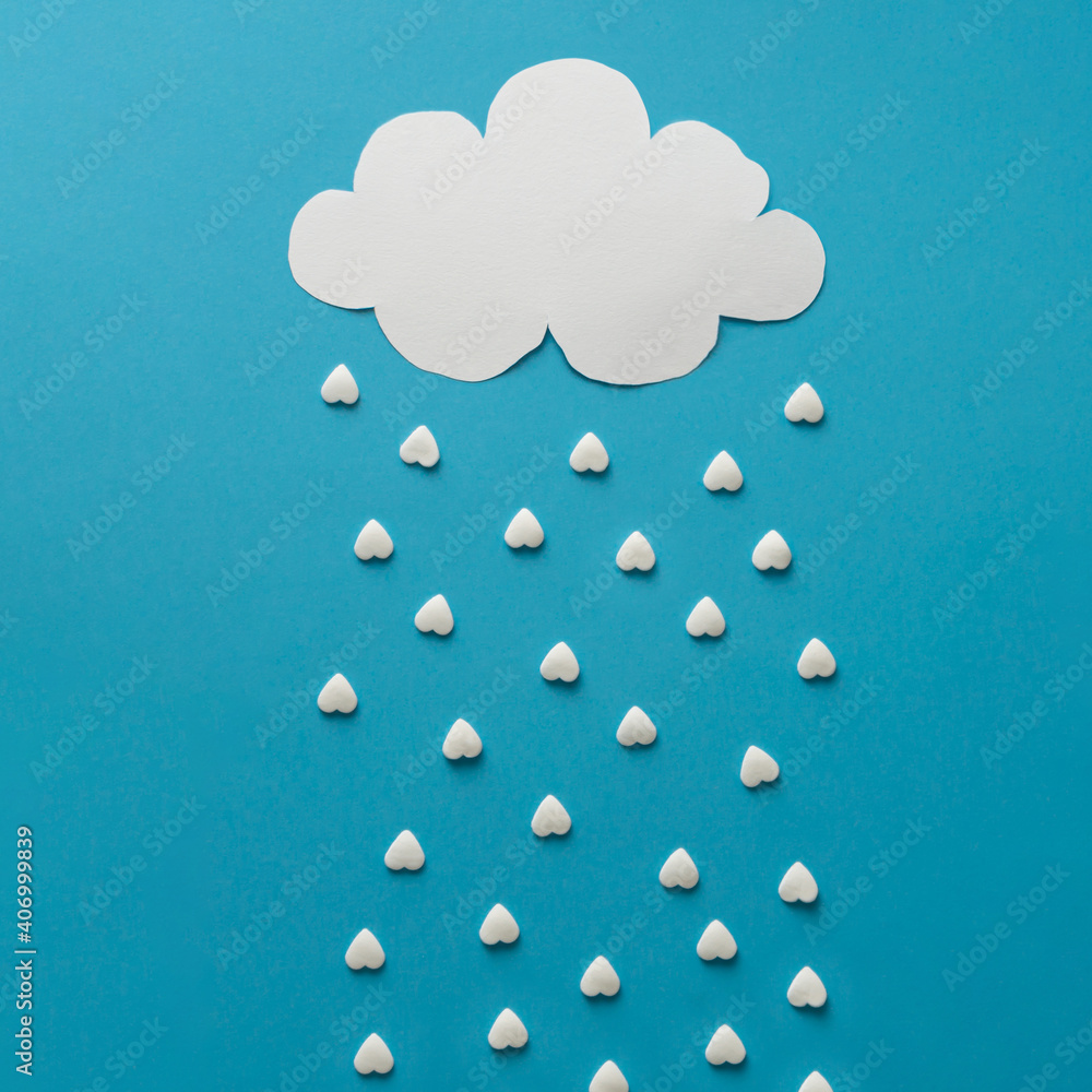 Cloud and rain in shape of hearts. Minimalist concept. Cloud and rain in shape of hearts. Minimalist concept.