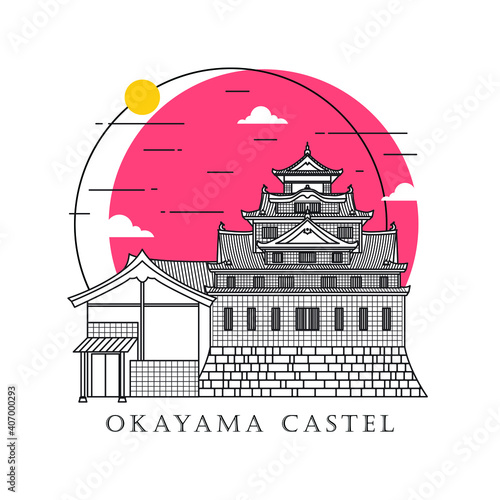 Tableau sur toile Flat icon vector illustration of a historic building castle in the Japan, Simple outline icon design cartoon landmark for praying vacation travel tourist attractions