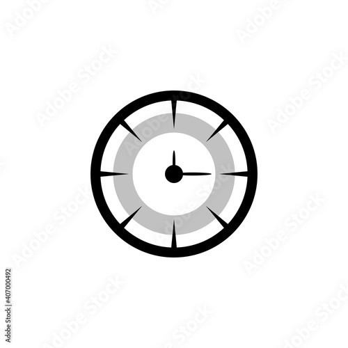 A simple black clock symbol or icon that resembles a wheel