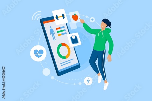 Sporty woman using a workout and meal planner app