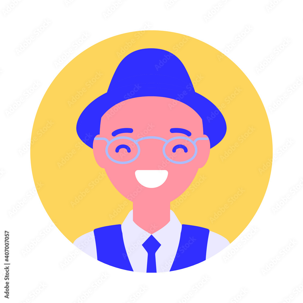 Flat style round people avatar icon set, yellow purple human face circle icon for person in web page, flyer, digital game, presentation video, account forum, user vector cartoon illustration isolated 