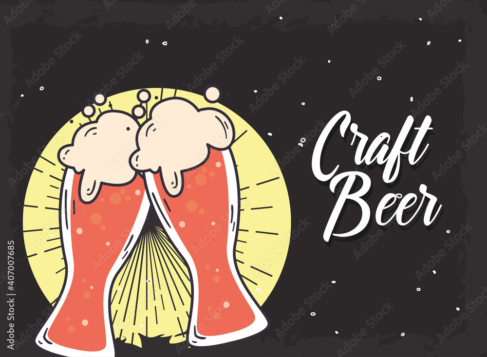 Fototapeta premium Craft beer glasses in seal stamp vector design