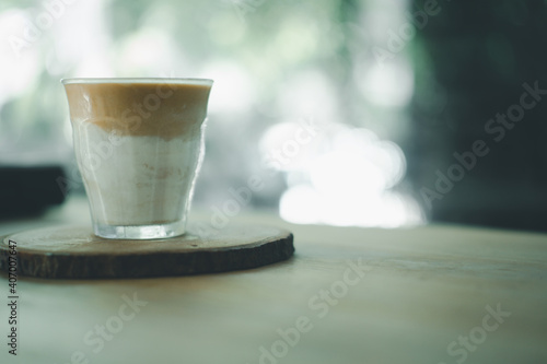 Dirty coffee on wood table