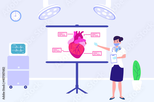 Doctor explaining heart condition 2D flat vector concept for banner, website, illustration, landing page, flyer, etc
