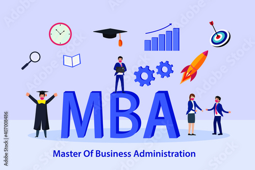 Master of Business Administration (MBA) 2D flat vector concept for banner, website, illustration, landing page, flyer, etc