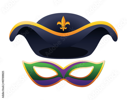 pirate hat and mardi gras mask icon