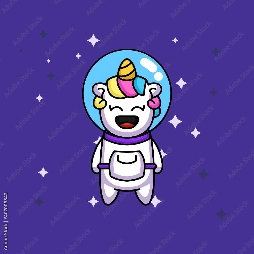 Cute unicorn in spacesuit costume flying Cute unicorn in spacesuit costume flying