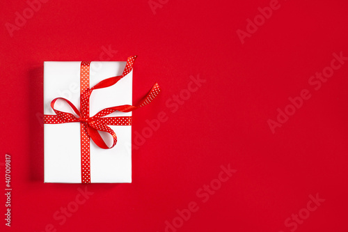 top view on red present box