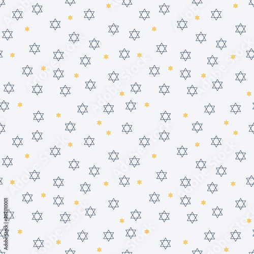 Seamless holiday pattern with blue and yellow Stars of David on a light background 