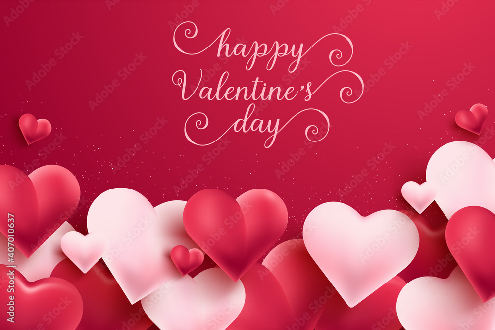 Valentine's Day background with 3d hearts on red