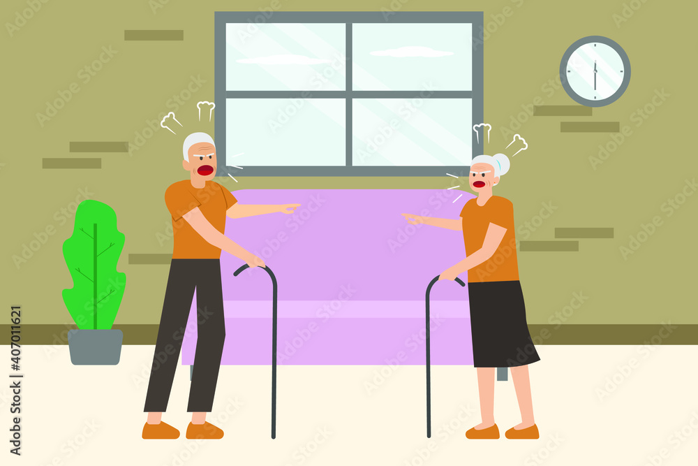 Problem family vector concept: Senior couple arguing at home while shouting each other