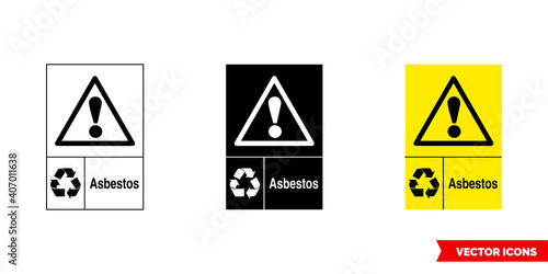 Asbestos hazardous waste recycling sign icon of 3 types color, black and white, outline. Isolated vector sign symbol.