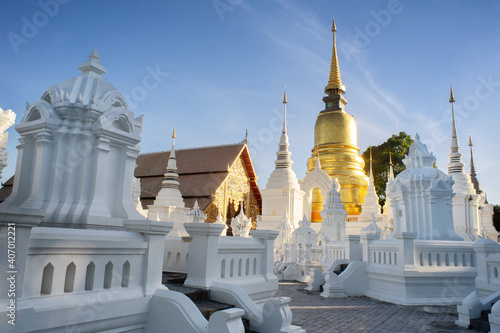 Ancient golden pagoda Wat Suan dok Temple,Chiangmai ,Thailand photo